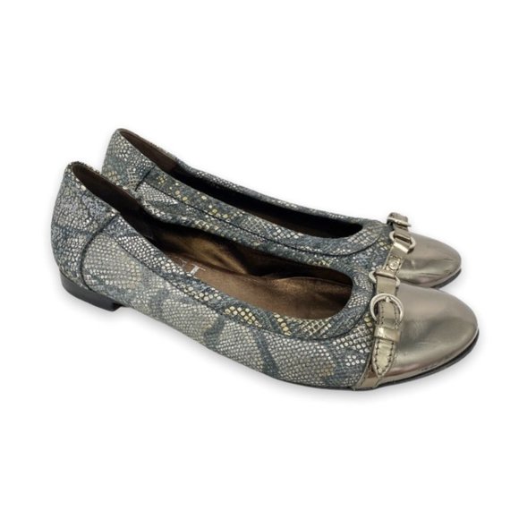 Agl Shoes - AGL Flats women’s size 8 Snakeskin Metallic Cap Toe Ballet Style reduced price